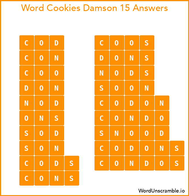 Word Cookies Damson 15 Answers
