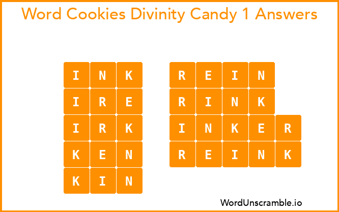 Word Cookies Divinity Candy 1 Answers