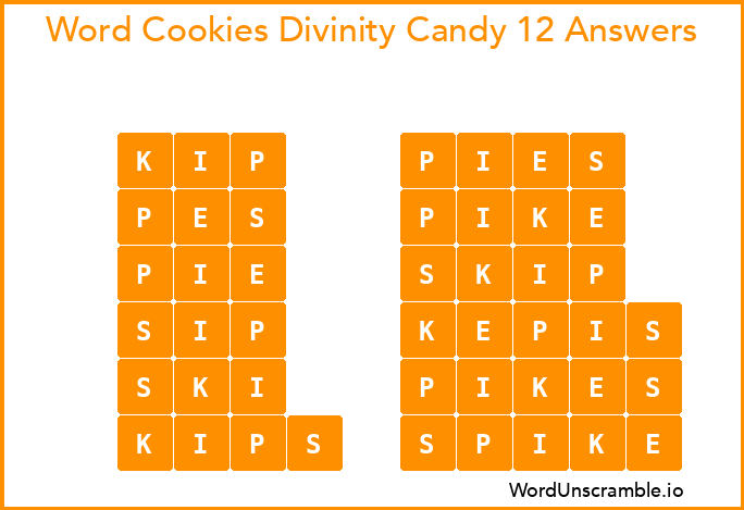 Word Cookies Divinity Candy 12 Answers