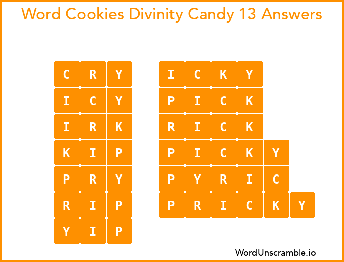 Word Cookies Divinity Candy 13 Answers