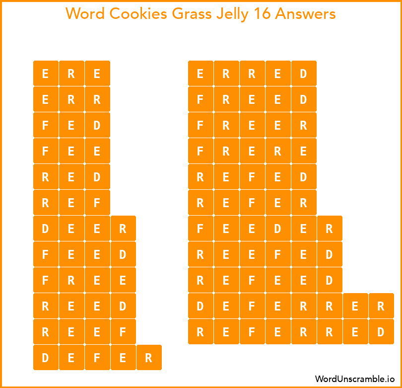 Word Cookies Grass Jelly 16 Answers