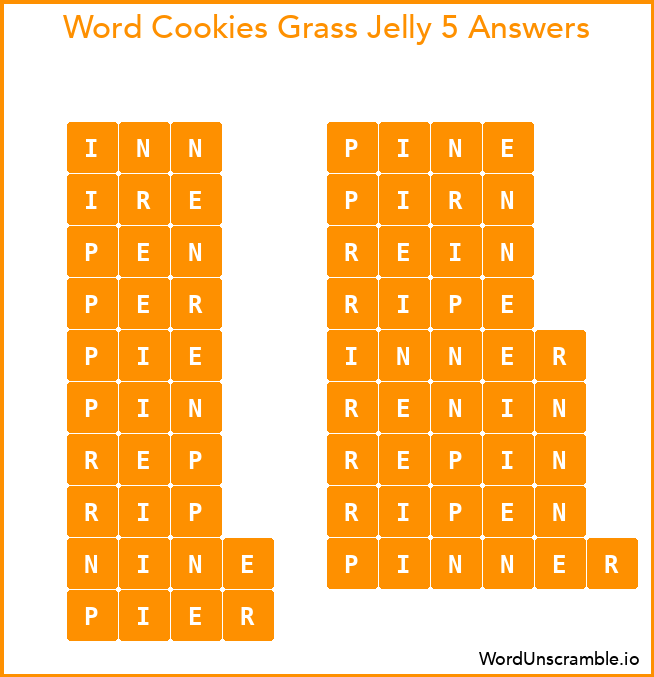 Word Cookies Grass Jelly 5 Answers