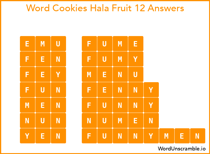 Word Cookies Hala Fruit 12 Answers