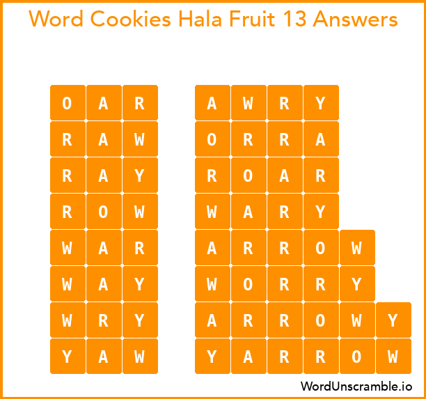 Word Cookies Hala Fruit 13 Answers