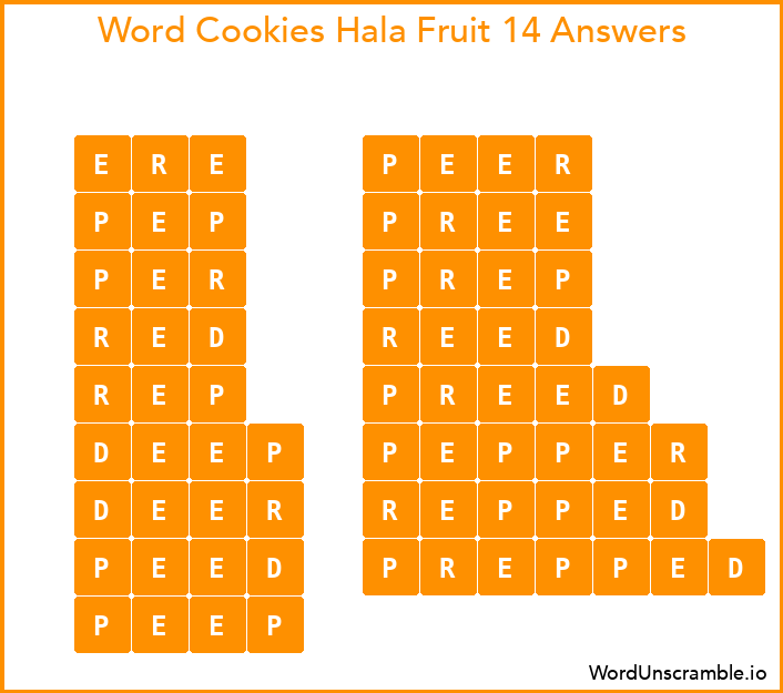 Word Cookies Hala Fruit 14 Answers