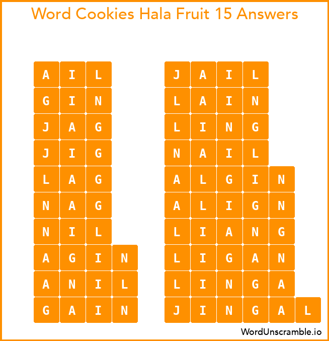 Word Cookies Hala Fruit 15 Answers