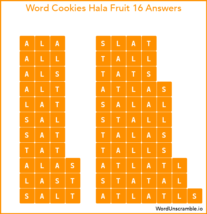 Word Cookies Hala Fruit 16 Answers