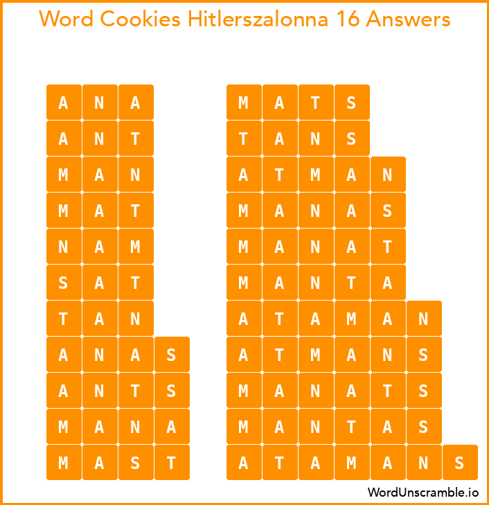 Word Cookies Hitlerszalonna 16 Answers