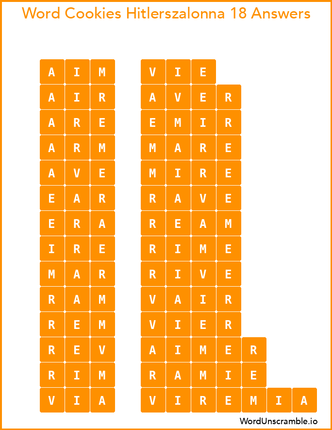 Word Cookies Hitlerszalonna 18 Answers
