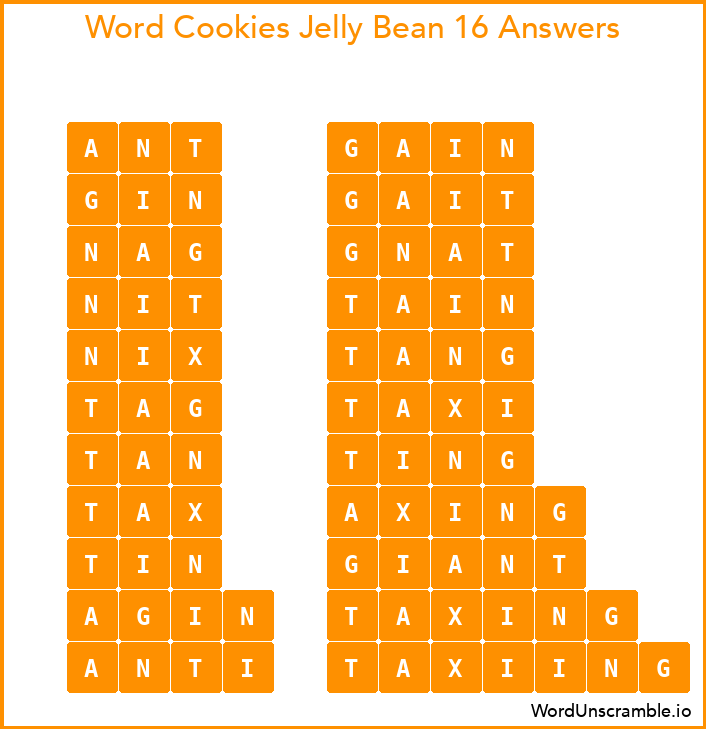 Word Cookies Jelly Bean 16 Answers