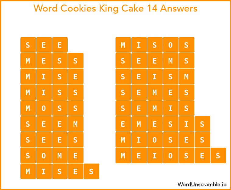 Word Cookies King Cake 14 Answers