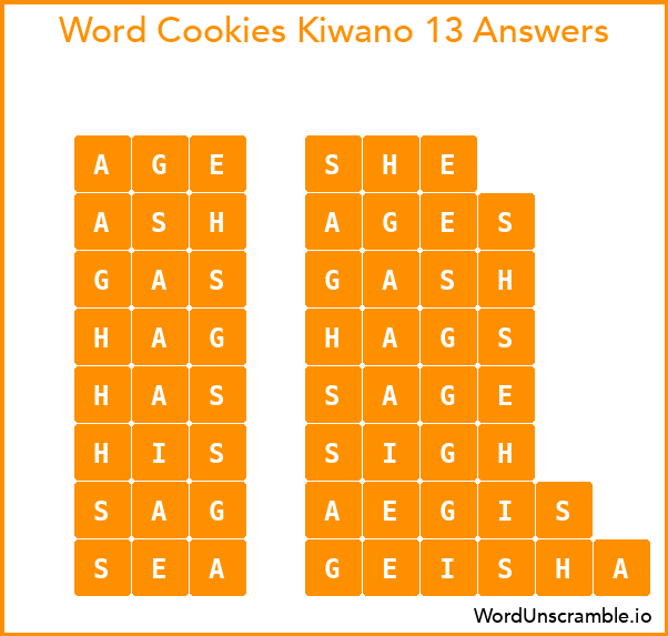 Word Cookies Kiwano 13 Answers