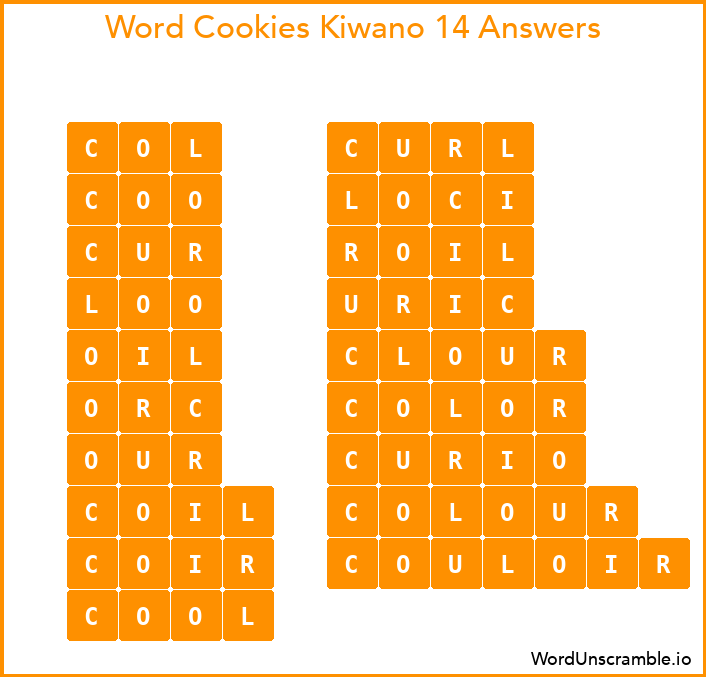 Word Cookies Kiwano 14 Answers