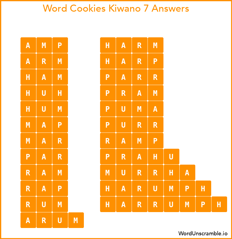 Word Cookies Kiwano 7 Answers