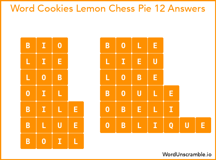 Word Cookies Lemon Chess Pie 12 Answers