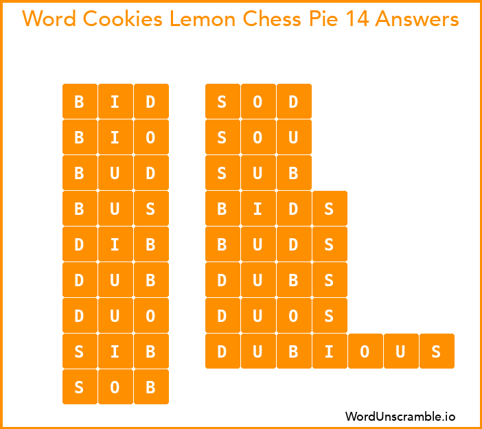 Word Cookies Lemon Chess Pie 14 Answers