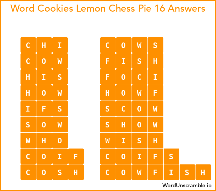 Word Cookies Lemon Chess Pie 16 Answers