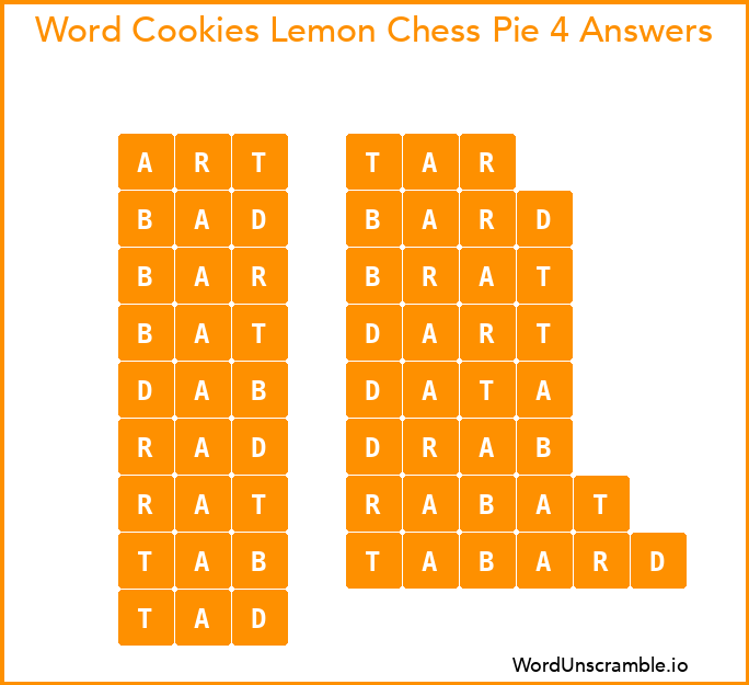 Word Cookies Lemon Chess Pie 4 Answers