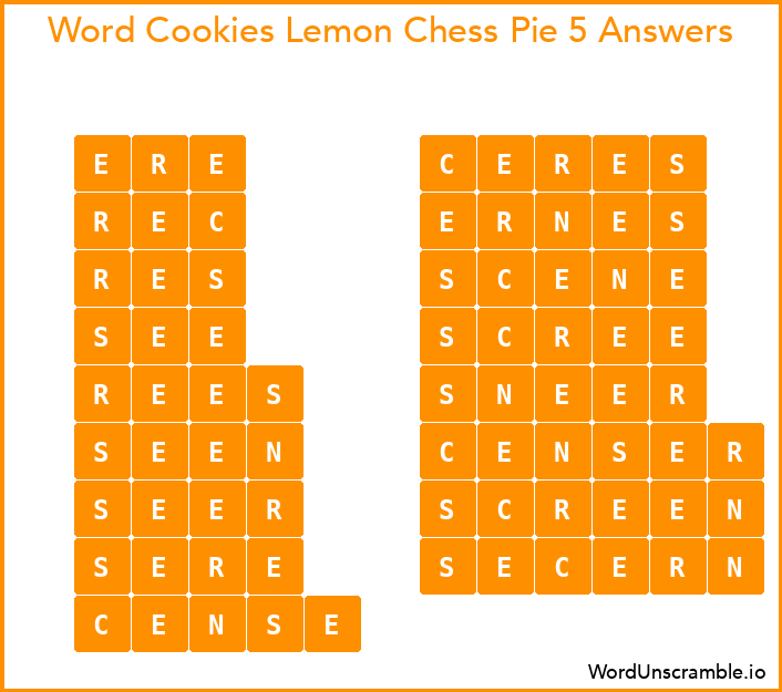 Word Cookies Lemon Chess Pie 5 Answers
