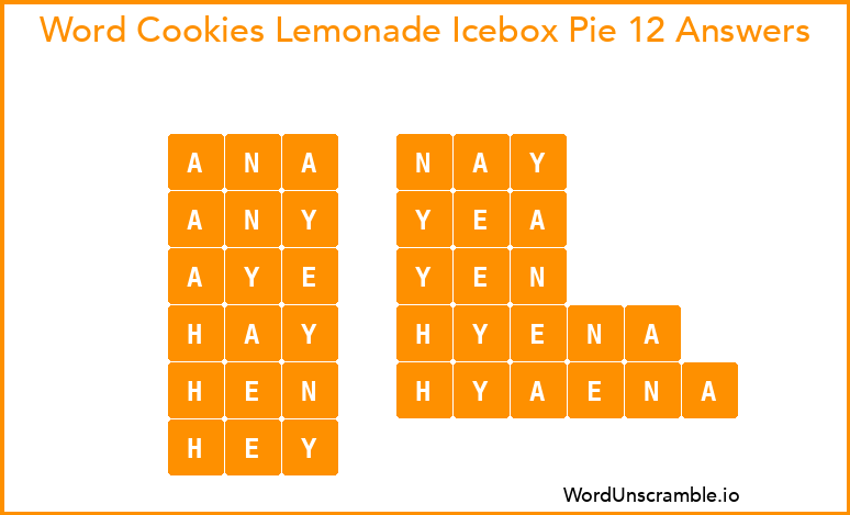 Word Cookies Lemonade Icebox Pie 12 Answers