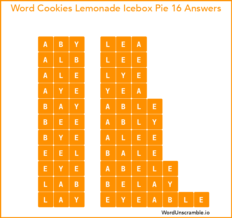Word Cookies Lemonade Icebox Pie 16 Answers