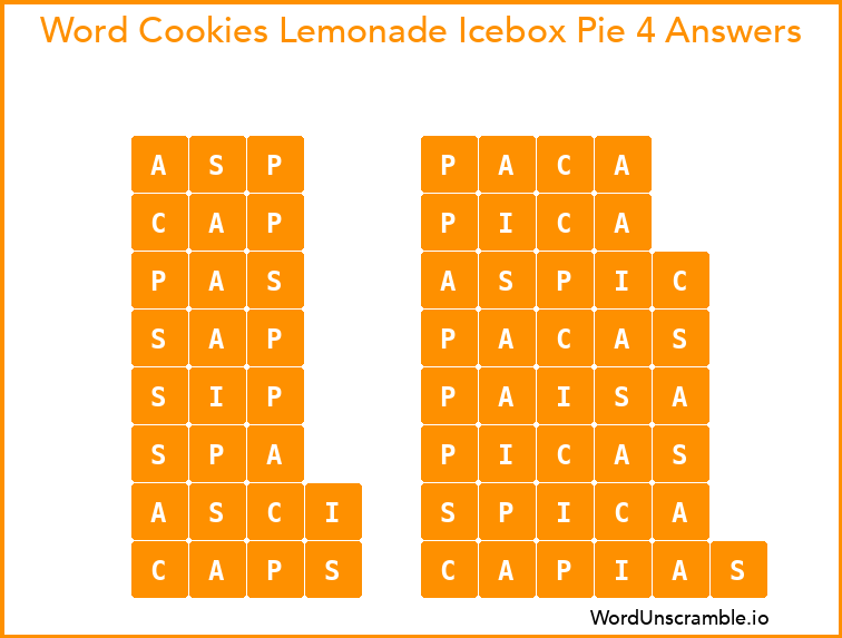 Word Cookies Lemonade Icebox Pie 4 Answers