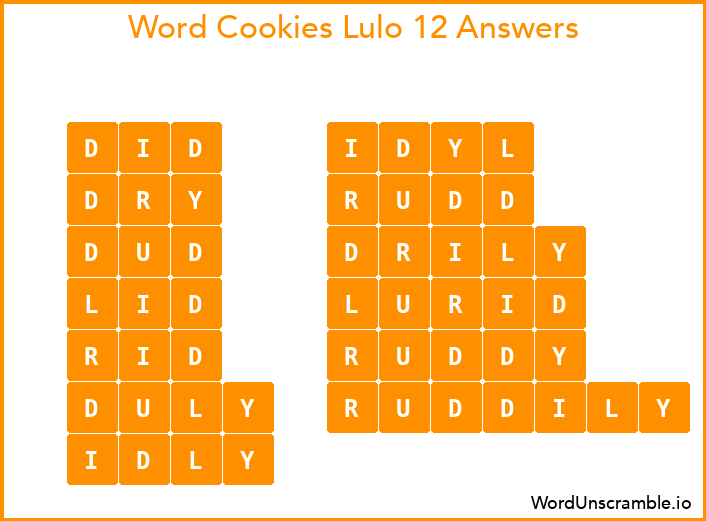 Word Cookies Lulo 12 Answers
