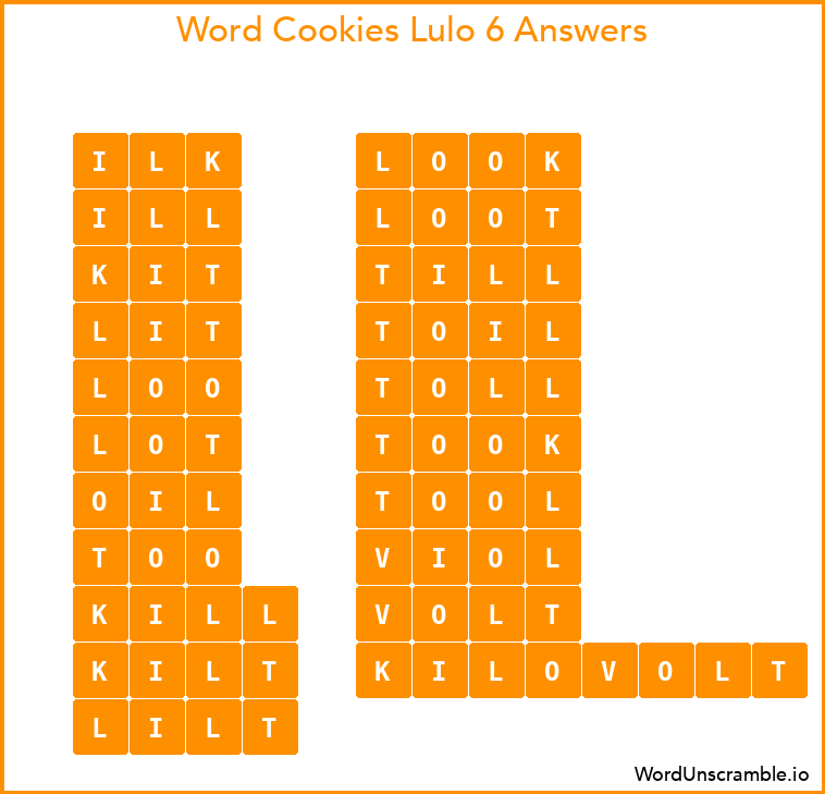 Word Cookies Lulo 6 Answers