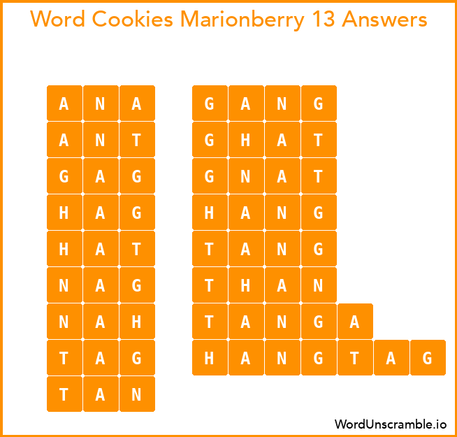 Word Cookies Marionberry 13 Answers