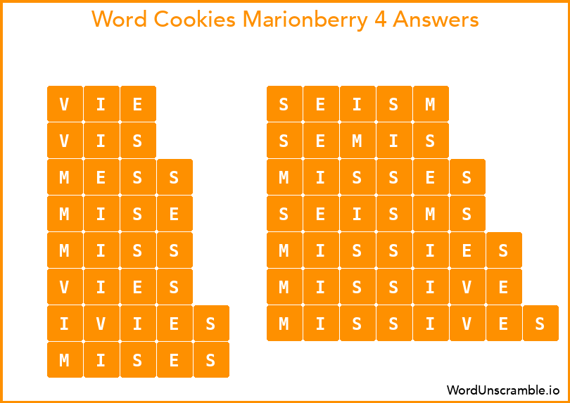 Word Cookies Marionberry 4 Answers