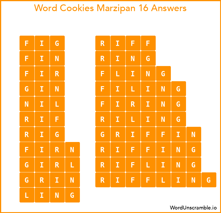 Word Cookies Marzipan 16 Answers