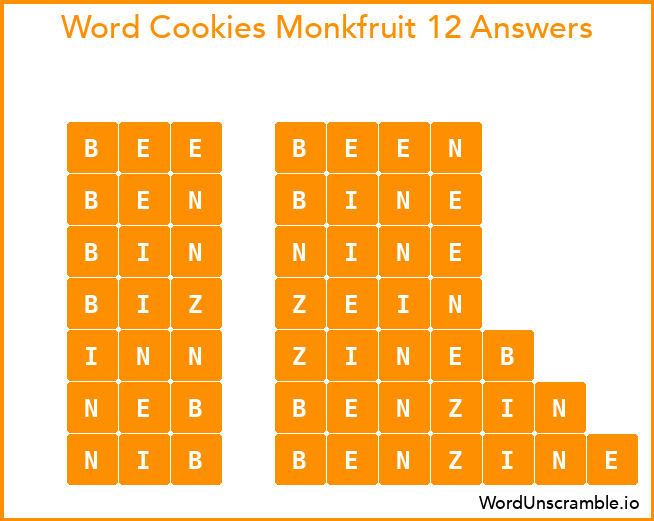 Word Cookies Monkfruit 12 Answers