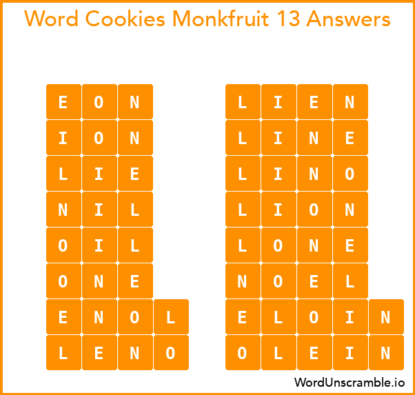 Word Cookies Monkfruit 13 Answers