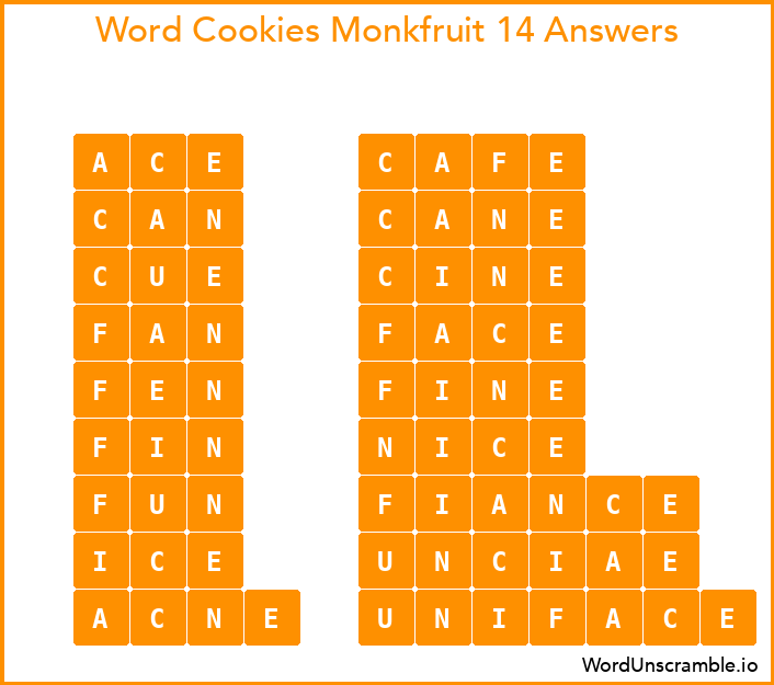 Word Cookies Monkfruit 14 Answers