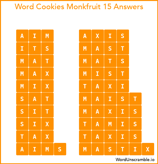 Word Cookies Monkfruit 15 Answers