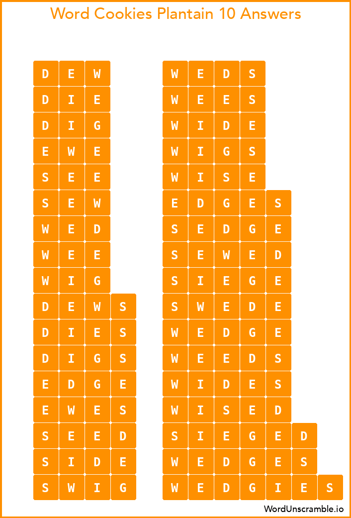 Word Cookies Plantain 10 Answers