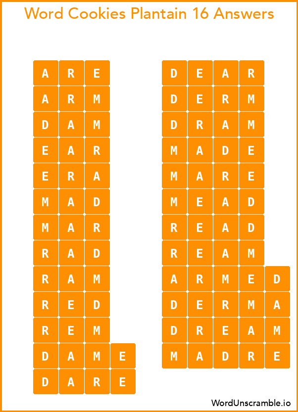 Word Cookies Plantain 16 Answers