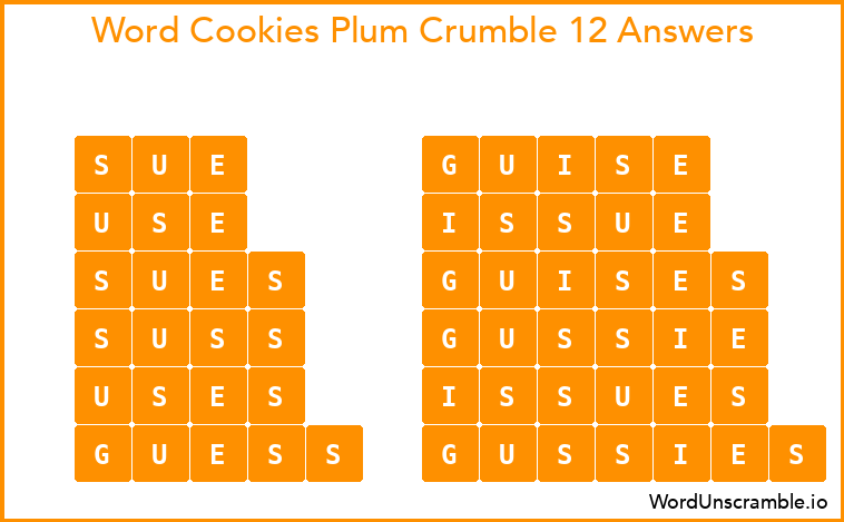 Word Cookies Plum Crumble 12 Answers