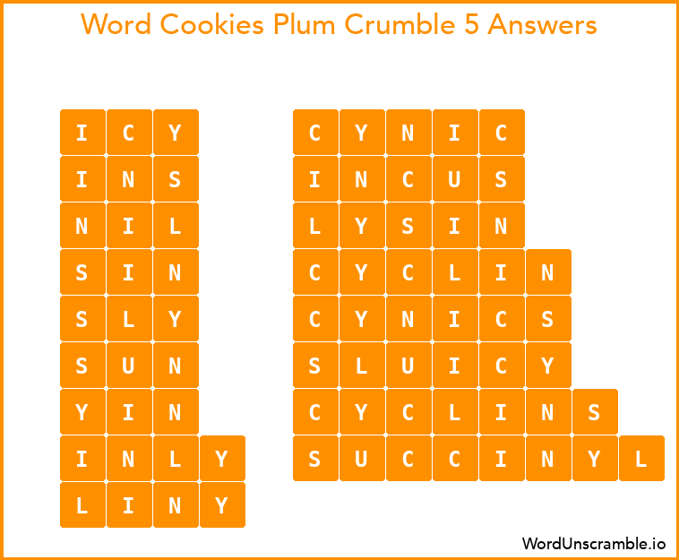 Word Cookies Plum Crumble 5 Answers