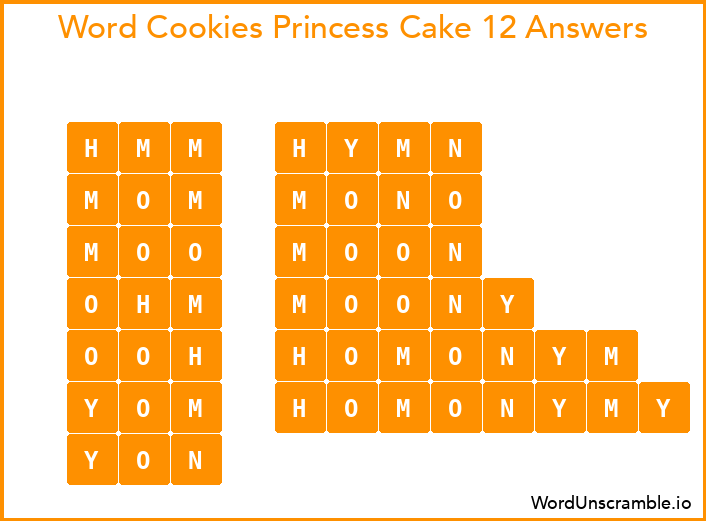 Word Cookies Princess Cake 12 Answers