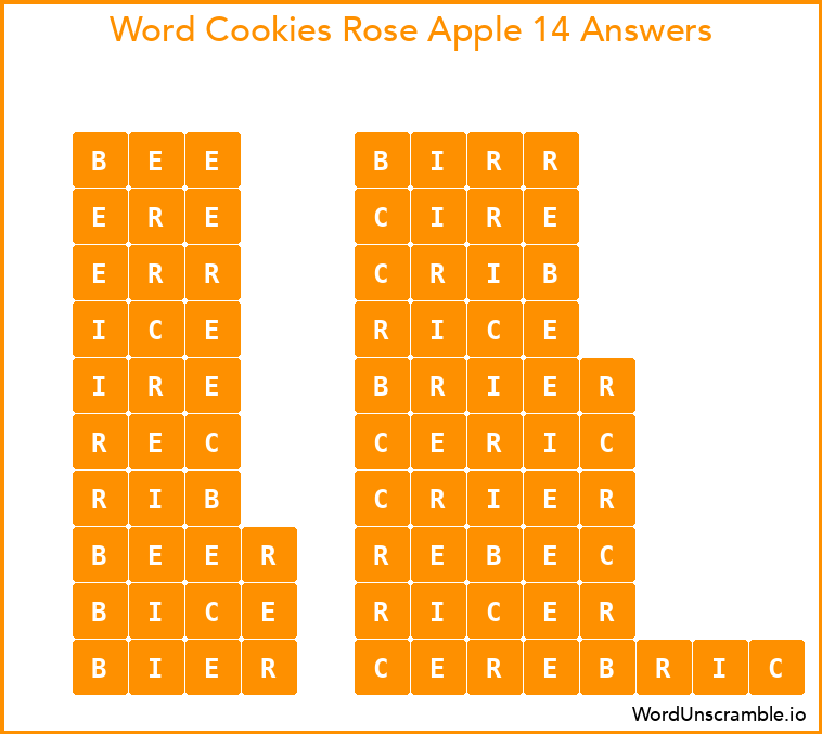 Word Cookies Rose Apple 14 Answers