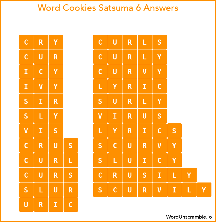 Word Cookies Satsuma 6 Answers