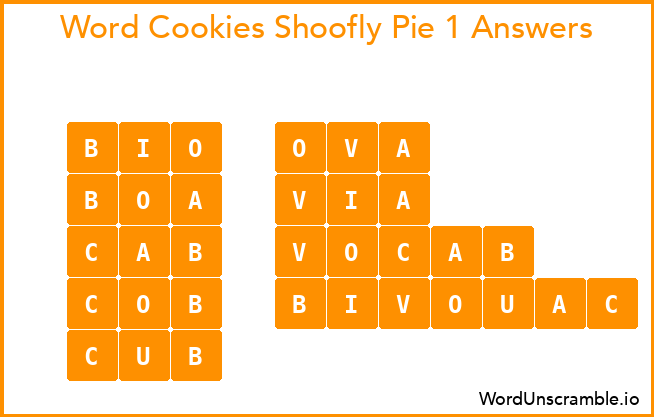 Word Cookies Shoofly Pie 1 Answers