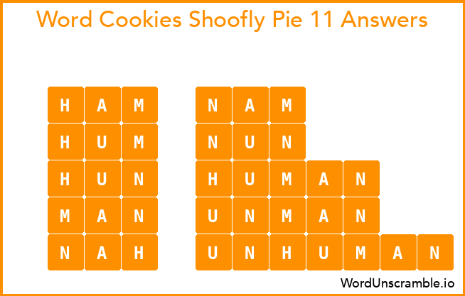 Word Cookies Shoofly Pie 11 Answers