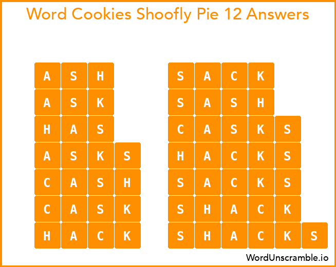 Word Cookies Shoofly Pie 12 Answers