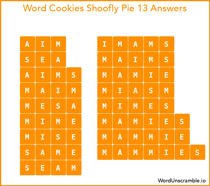 Word Cookies Shoofly Pie 13 Answers
