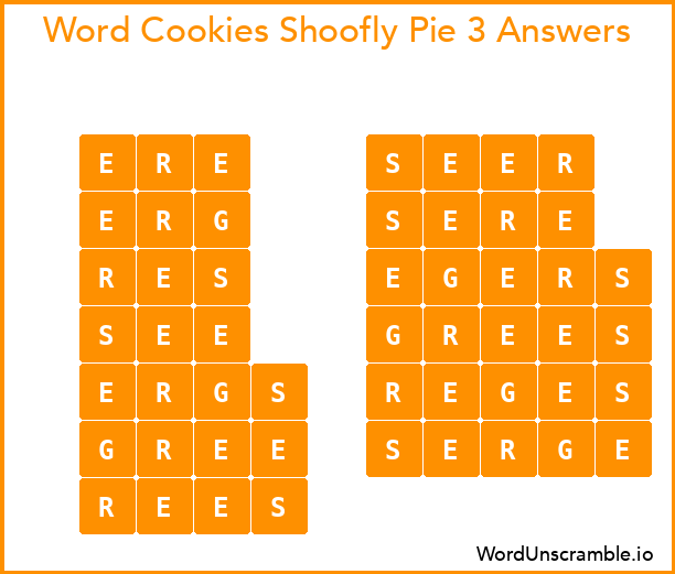 Word Cookies Shoofly Pie 3 Answers