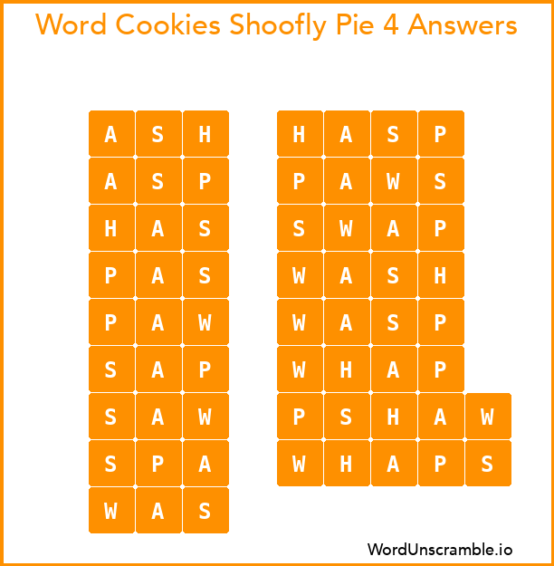 Word Cookies Shoofly Pie 4 Answers