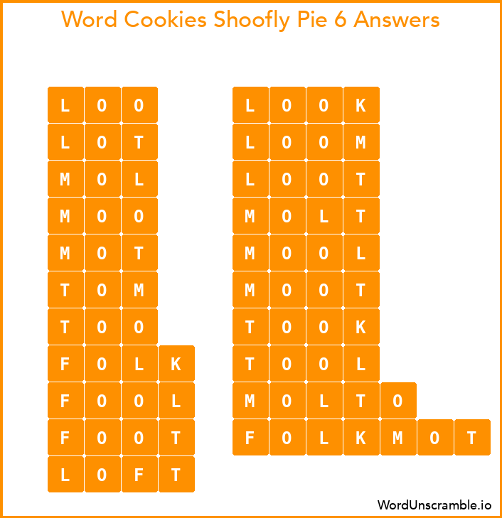 Word Cookies Shoofly Pie 6 Answers