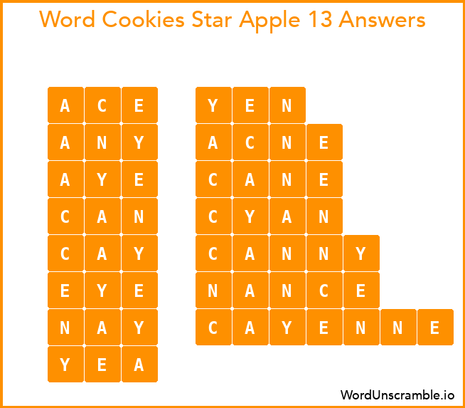 Word Cookies Star Apple 13 Answers